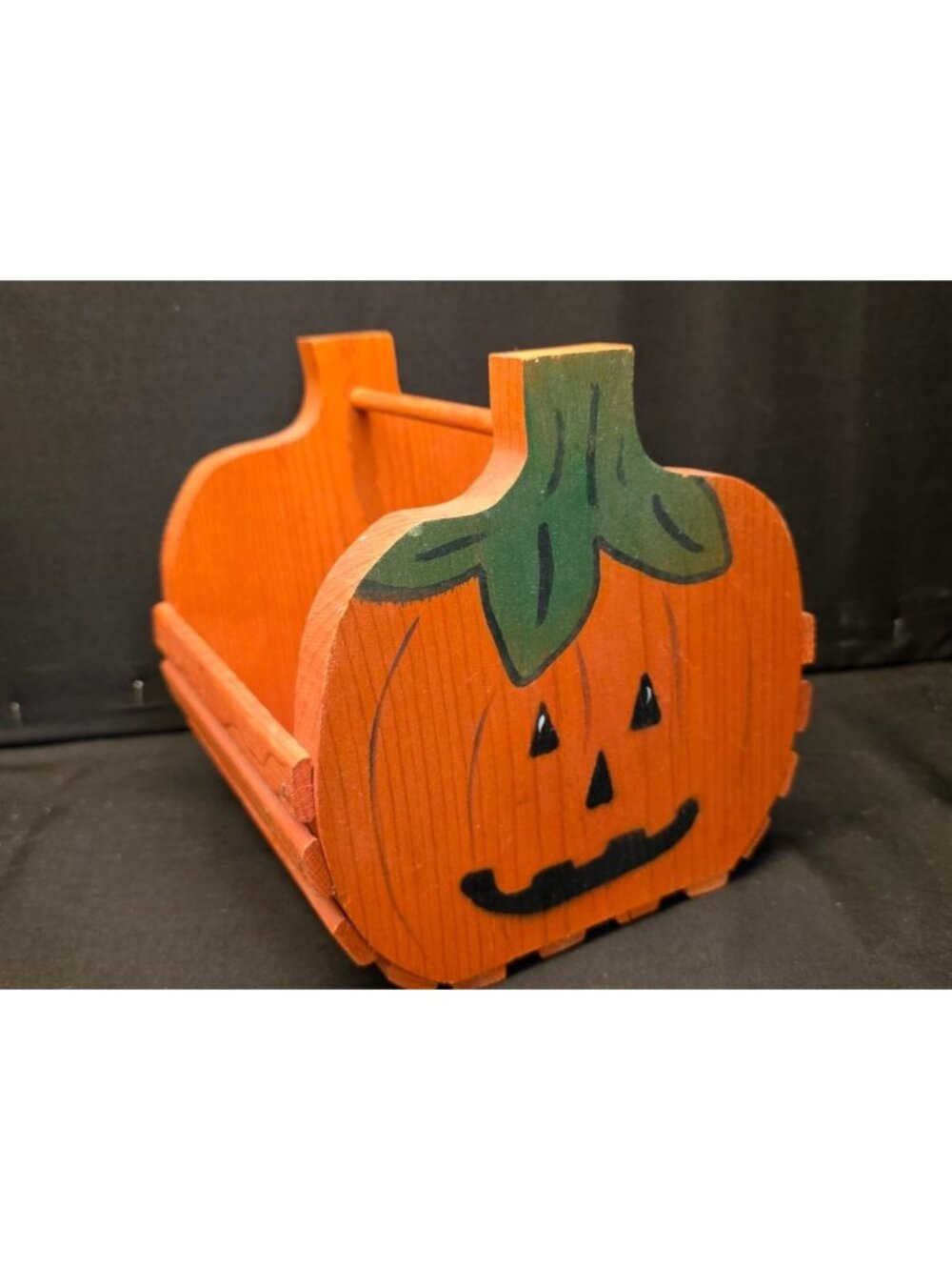 Vintage Halloween Pumpkin Jack-O-Lantern Wood Basket Crate Fall Decor